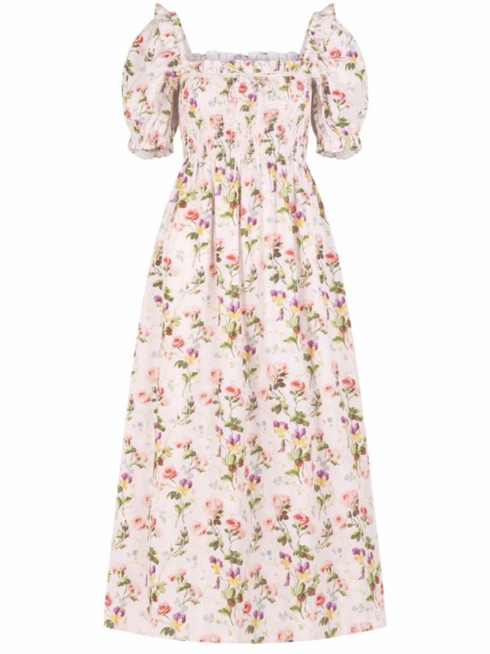 NWT Hill House Home Scarlet Pink Bluebonnet Floral Smocked Maxi Dress XS